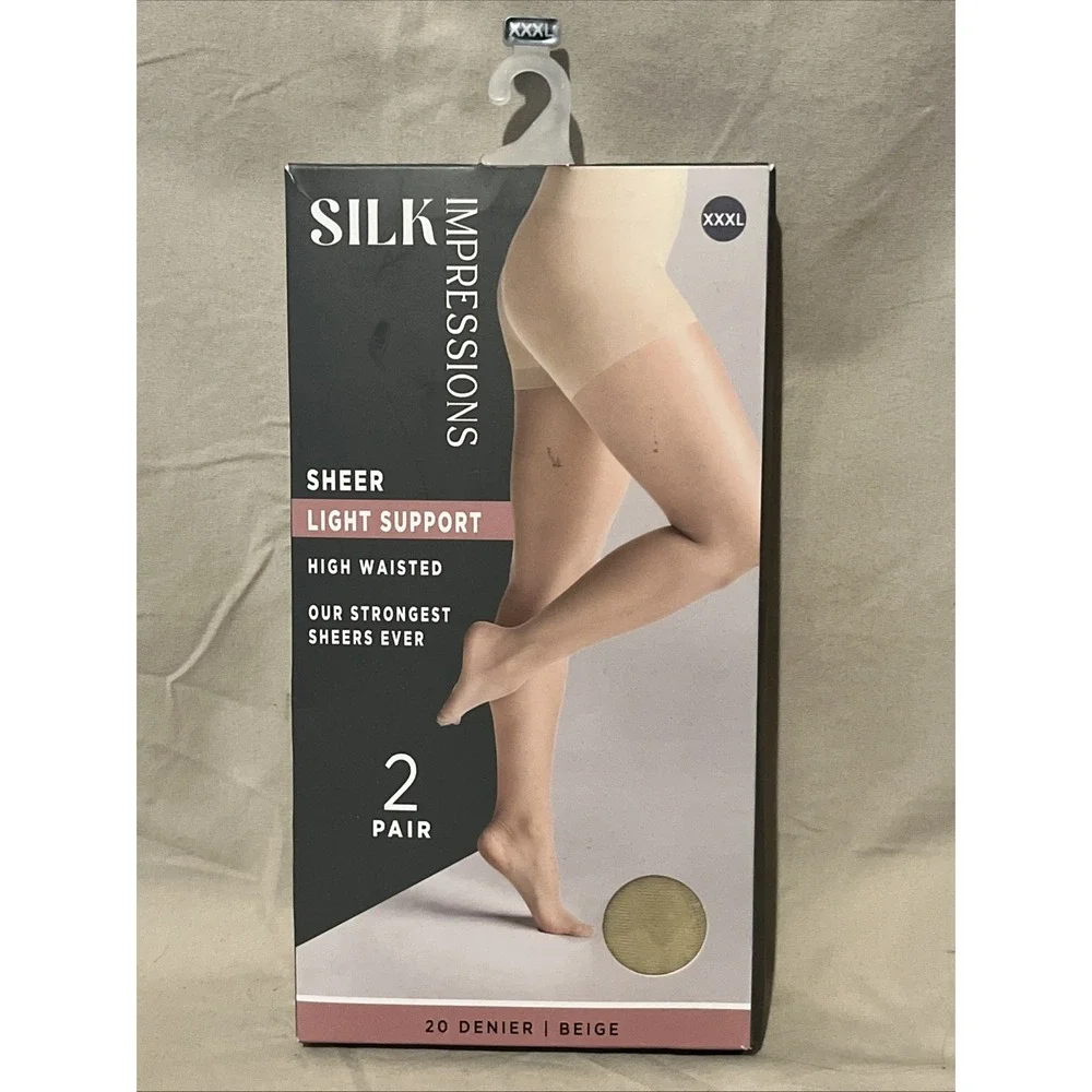 Silk‎ Impressions Pantyhose 2 Pack XXXL Beige 30 Denier Medium Support Sheer